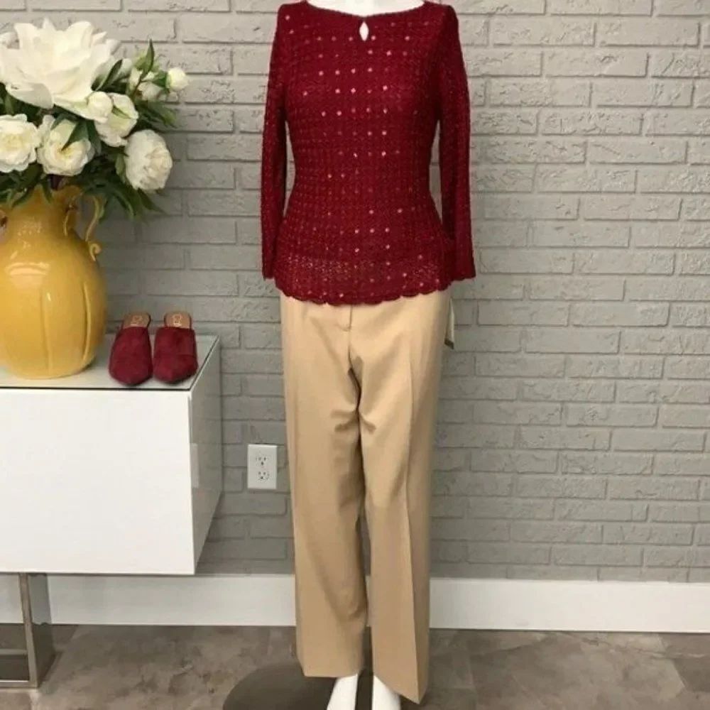 Emma James Wine Crochet and Beaded Top Size M